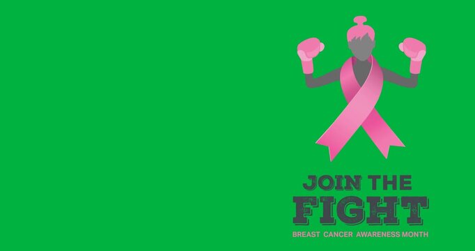 Join the fight text with pink ribbon over female boxer icon against black background