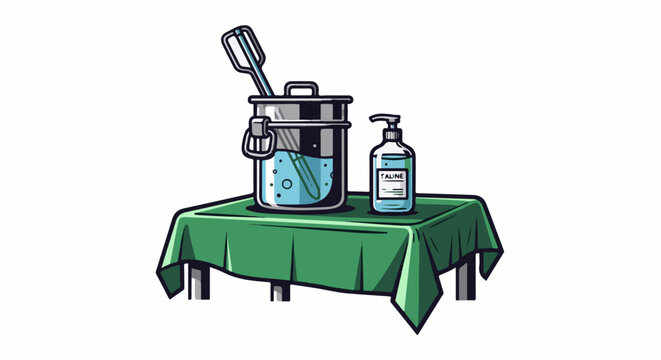 Medical setup with saline and beaker for experiments