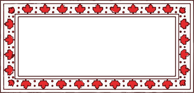 Elegant rectangular frame featuring repeated bright red maple leaf icons arranged in a clean decorative pattern on white background space