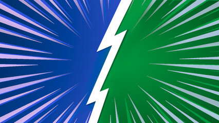 Versus background in blue and green color. This background is suitable for banner sport and battle headline template. Background design with comic style.  © Syastudio