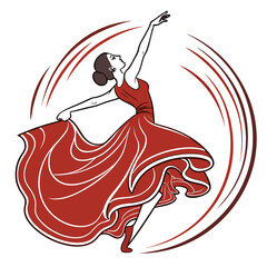 Ballerina graceful pose red dress circular motion. © Monira