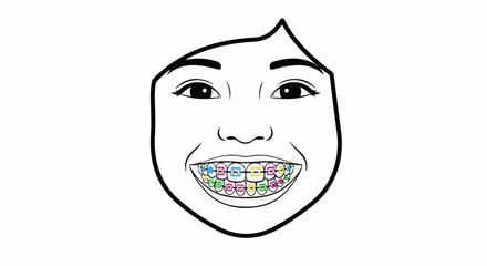 Obraz premium Stylized face with bright, colorful braces on teeth