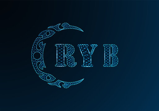 Low poly letter logo RYB design. RYB letter logo low poly vector design on blue color gradient background. RYB logo low poly design