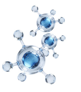 3d molecular structure with blue transparent spheres 