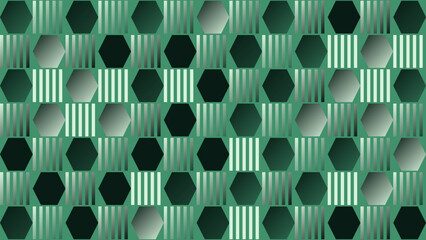 Modern Green Geometric Pattern with Hexagons and Stripes © habibie