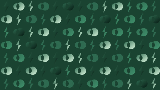 Abstract Geometric Pattern of Green Lightning Bolts and Circles