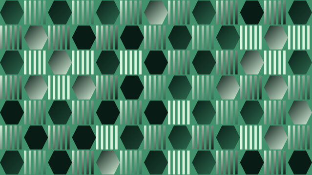 Modern Green Geometric Pattern with Hexagons and Stripes