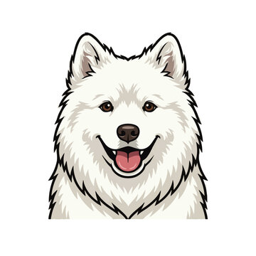 Cute Samoyed dog head vector illustration, happy mascot design