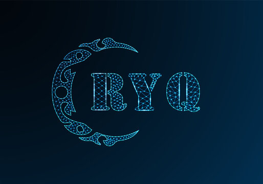 Low poly letter logo RYQ design. RYQ letter logo low poly vector design on blue color gradient background. RYQ logo low poly design