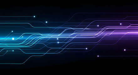 Obraz premium Futuristic Blue and Purple Lines Flowing on a Dark Background with Lights