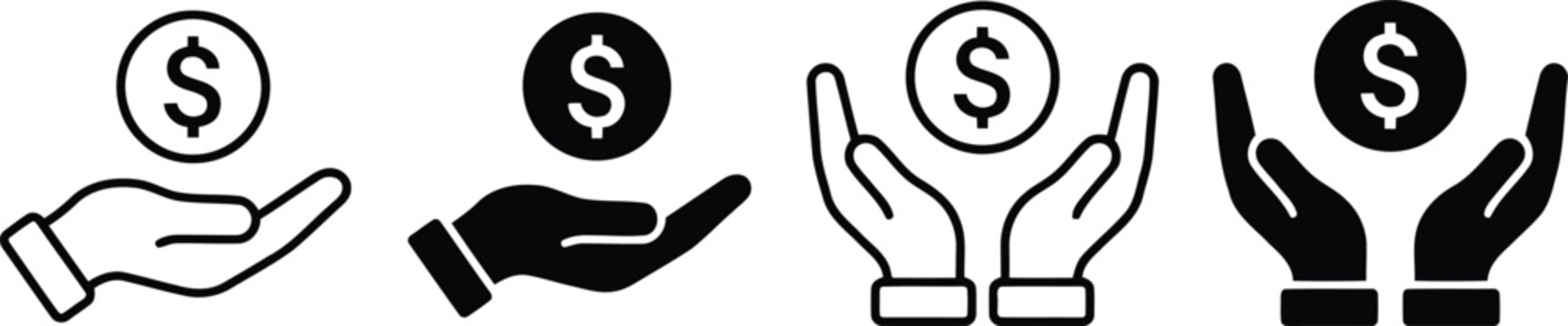 Hands holding dollar coin icons donation and finance symbol donation business currency exchange