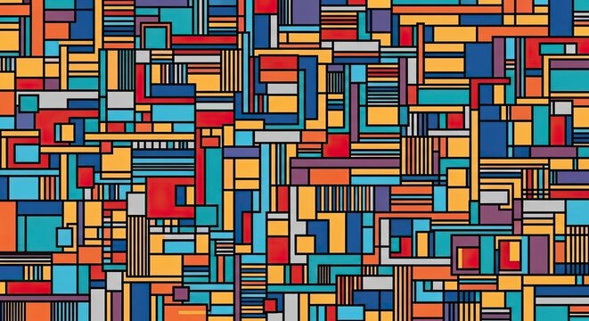 Geometric abstraction a colorful mosaic of rectangles and lines