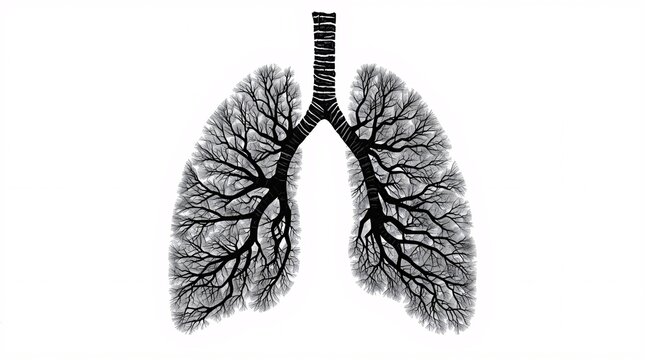 Black and white lung illustration resembling a tree, ideal for Earth Day and eco design.