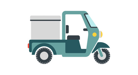 Fototapeta premium Delivery Tricycle Vector Illustration, Flat Style Graphic of a Three-Wheeler Cargo Scooter for Logistics and Express Courier Services
