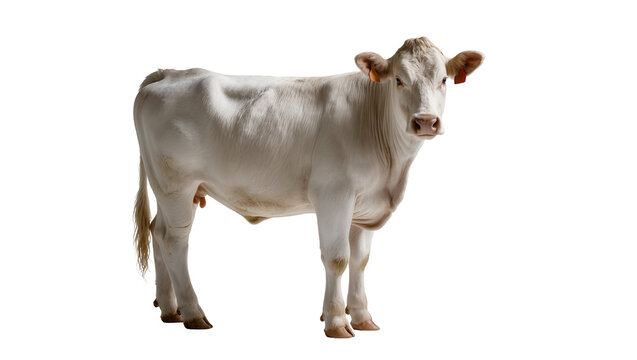White Charolais cow standing, isolated on transparent background