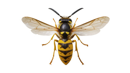 Detailed yellow and black wasp with transparent wings, isolated on transparent background © Marta