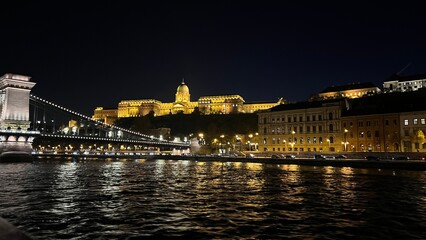 Fototapeta premium Budapest danube river night view with buda castle