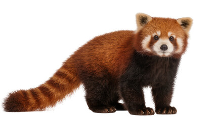 Fluffy red panda with striped tail, isolated on transparent background © Marta