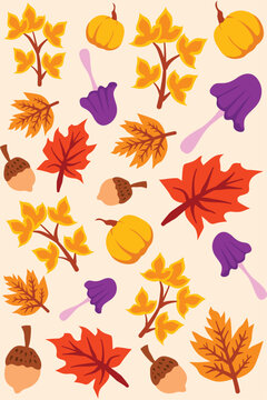 fall_pattern_leaves_acorn_mushroom_nature.eps