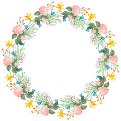 Obraz premium Watercolor wreath of summer flowers