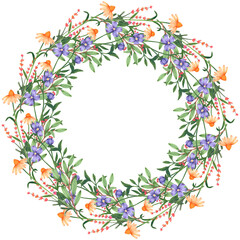 Fototapeta premium Watercolor wreath of summer flowers