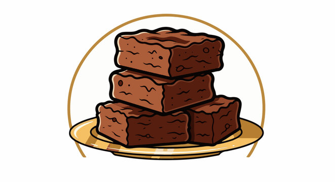 A stack of rich, decadent brownies on a golden plate