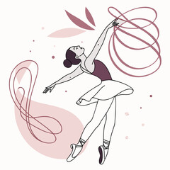 Ballerina with ribbon, artistic dance flow. © Sirajum
