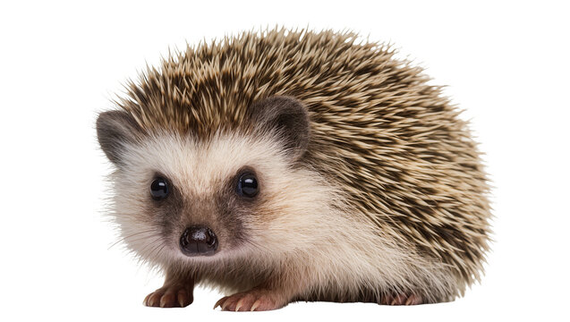 Small African pygmy hedgehog with spiky quills, isolated on transparent background