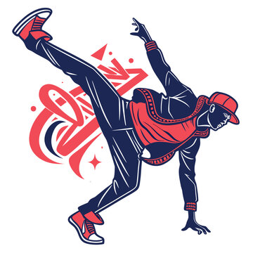 Bboy performing freeze move with graffiti style.