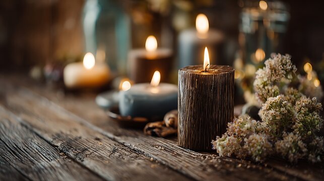 Relaxing Spa Ambiance with Candles and Towels