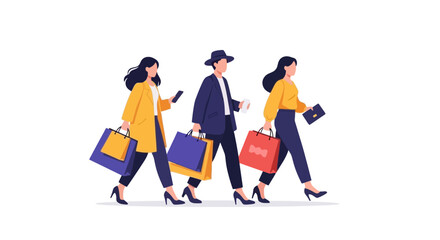 Fototapeta premium Business Professionals Walking with Shopping Bags in Urban Setting