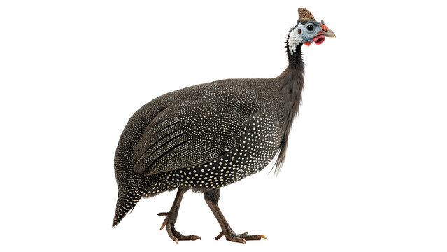 Guinea fowl walks  isolated on transparent background cut out