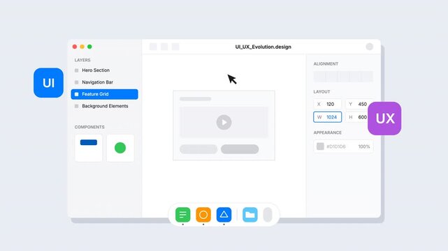 Animated UX design concept showing user flow, interface interaction, and digital experience. Ideal for app design, usability testing, web interfaces, and product design presentations.