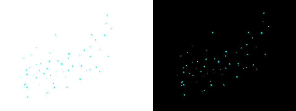Scattered Light Blue Glowing Particles and Sparkles Floating on White Background with Black Background Variant