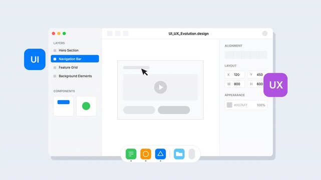 Animated UX design concept showing user flow, interface interaction, and digital experience. Ideal for app design, usability testing, web interfaces, and product design presentations.