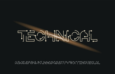 Fototapeta premium Futuristic Digital Circuit Board Display Font for Cyber Technology Branding and Electronic Microchip Typography Design, 