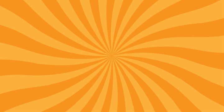 Abstract orange summer sun rays cosmic cartoon sunburst backdrop background. retro vintage burst sunrise vector wallpaper design.