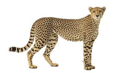 Spotted cheetah standing alert, isolated on transparent background © Thomas