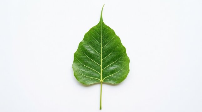 A vibrant green Sacred Fig leaf with detailed venation and elegant natural form, symbolizing nature and spirituality in a crisp botanical cutout, ultra-realistic, no logos.