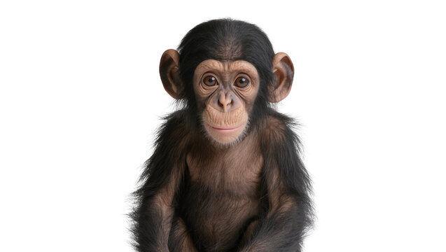Young chimpanzee sitting, isolated on transparent background