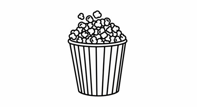 A simple black and white line drawing of a overflowing bucket of popcorn