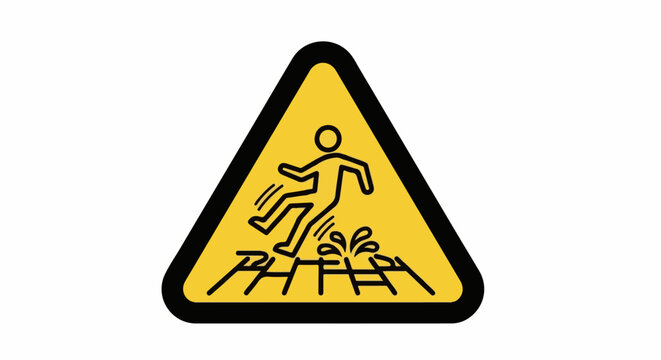 Warning sign depicting a person slipping on a wet surface