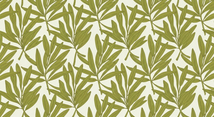 Fototapeta premium Olive green leaf pattern, seamless foliage design, vector botanical texture, natural wallpaper