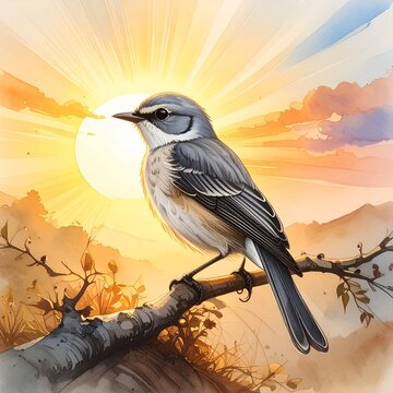bird sketch image with sun background