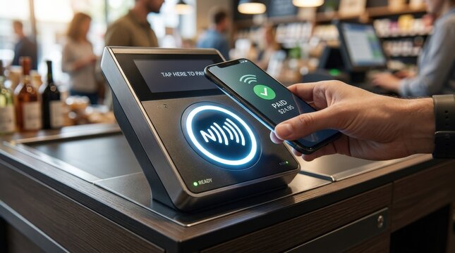 An NFC payment technology icon with near-field communication symbol, fast mobile payment concept, sleek contactless transaction style, ultra-realistic, no logos.