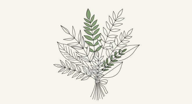 Detailed illustration of various green leaves.