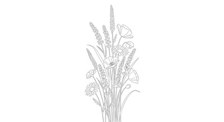 Fototapeta premium Detailed illustration of wildflowers and grass.