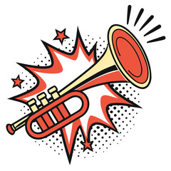 Vintage style trumpet blowing with pop art dots. © naz