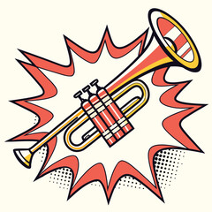 Retro comic trumpet with starburst blast effect. © naz