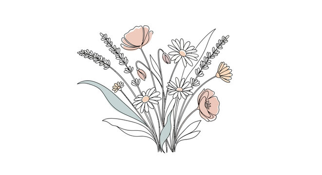 Colorful flowers and green leaves arrangement.